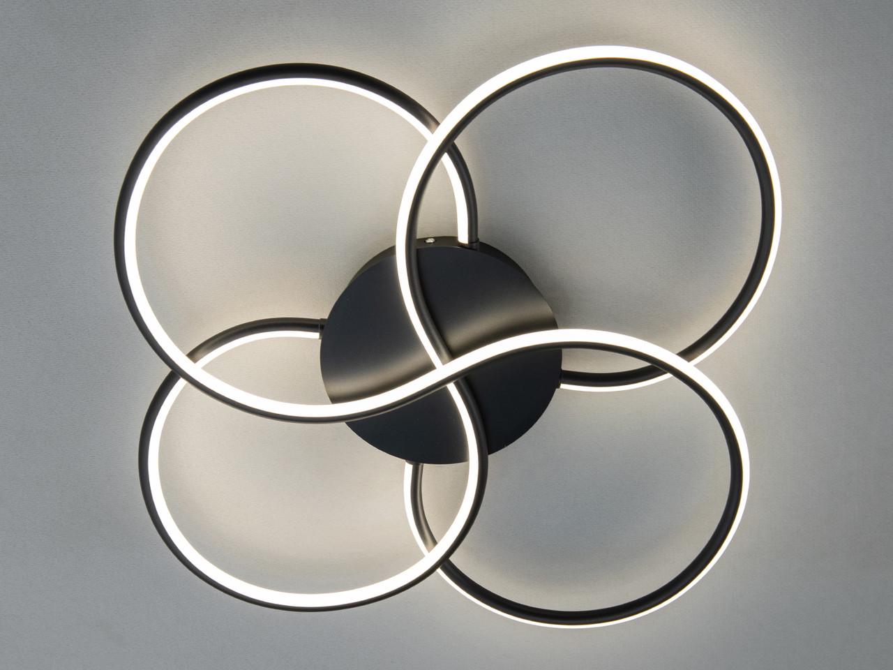 Люстра светодиодная для гостиной Diasha WG5098/2BK 60 Вт с четырьмя кольцами Черный (2893692222)