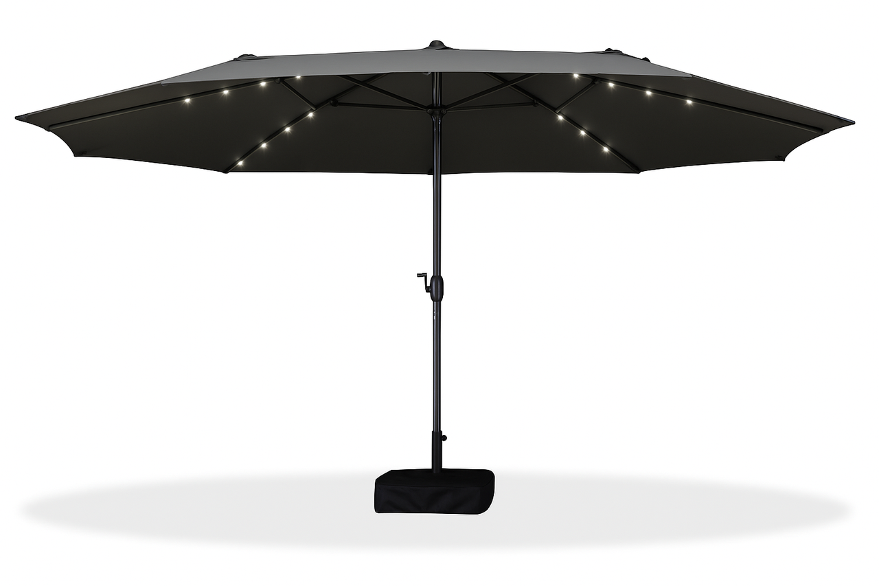 Парасолька потрійна садова WCG з LED-підсвічуванням та сонячною панеллю 270х460 см Чорний (W-7510BL)