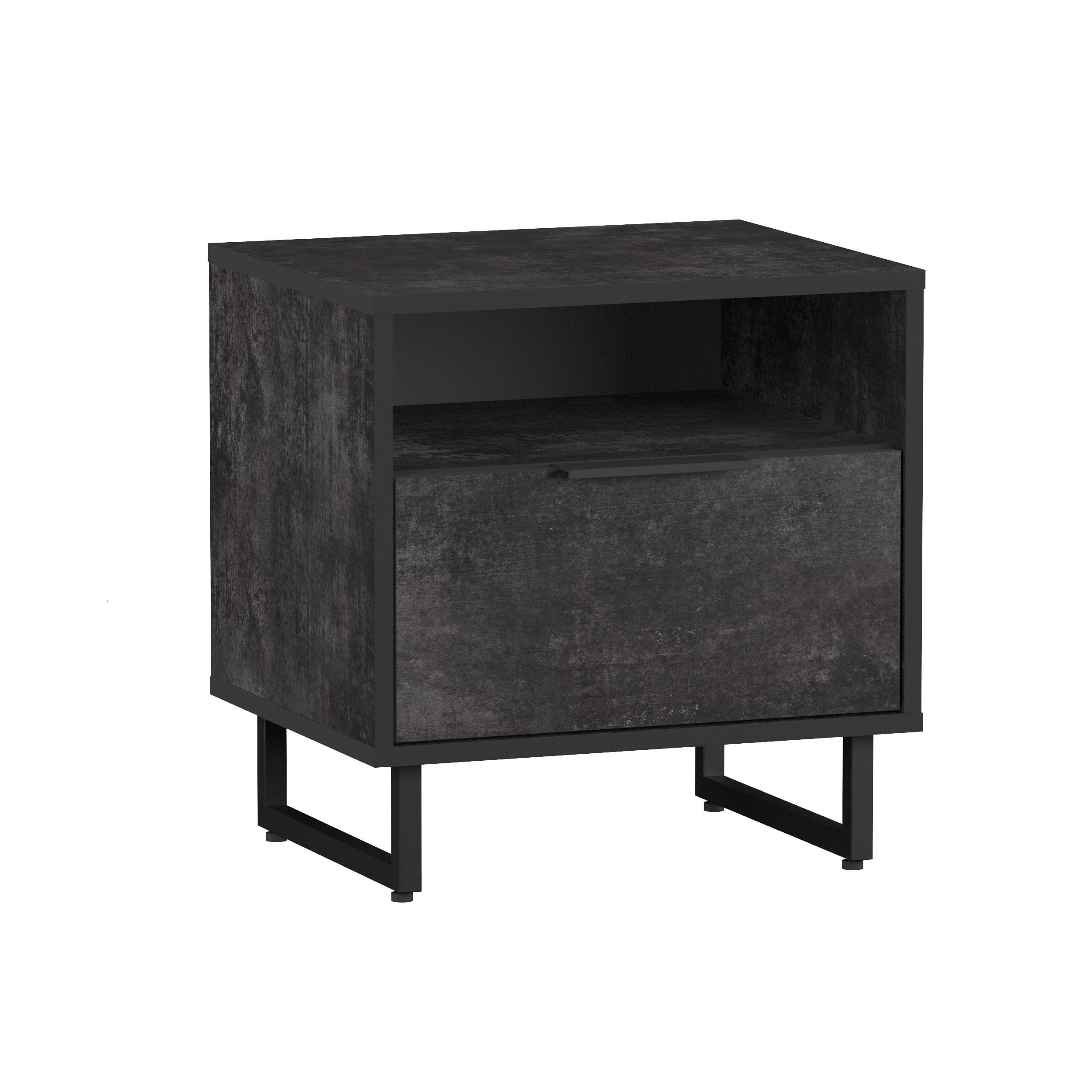 Тумба прикроватная с ящиком и полкой 483x505x400 Бетон темный (mf-11-bm) - фото 1