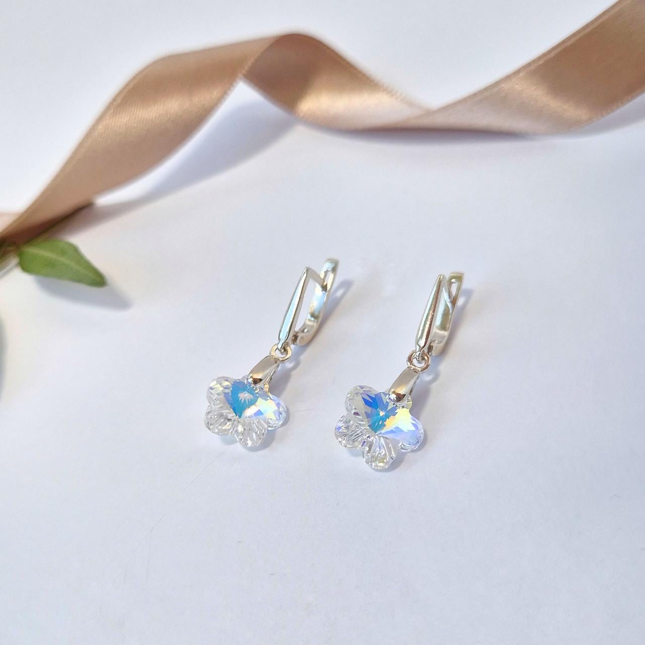 Серьги цветок с камнями сваровски серебро 925 пробы 3,60 г (56744-12)