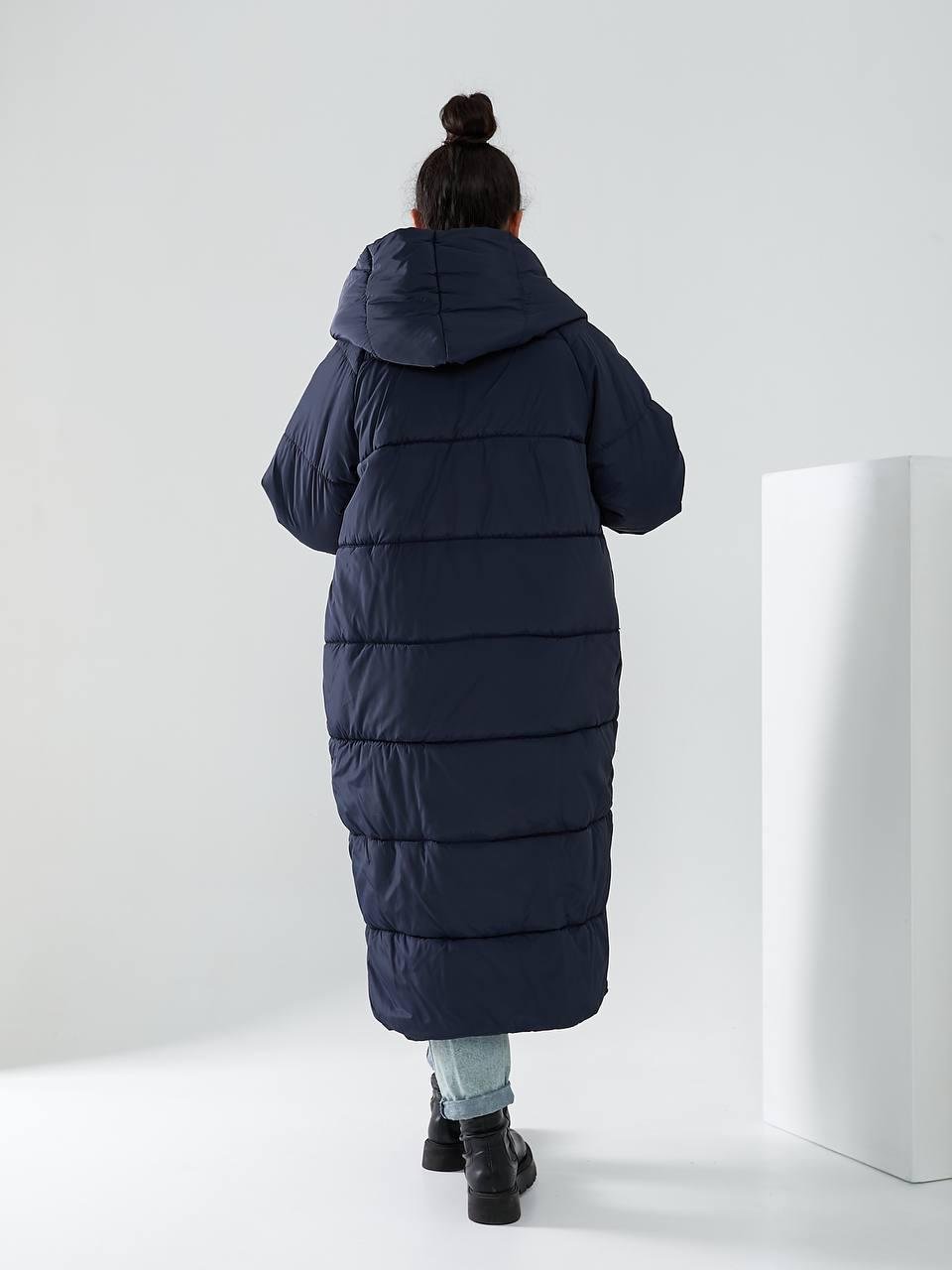 Пальто-пуховик довге на кнопках Аiza А521 р. 54-56 Синій - фото 3 Пальто-пуховик довге на кнопках Аiza А521 р. 54-56 Синій - фото 3