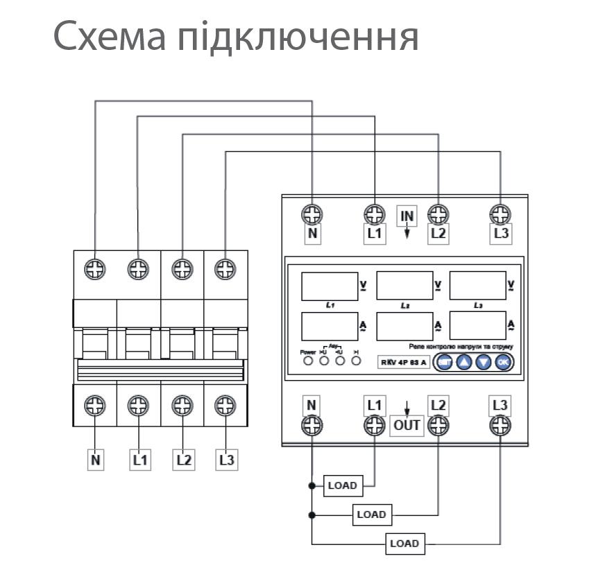 Реле контроля напряжения и тока АСКО-Укрем RKV 4P 63А (A0010230003) - фото 3