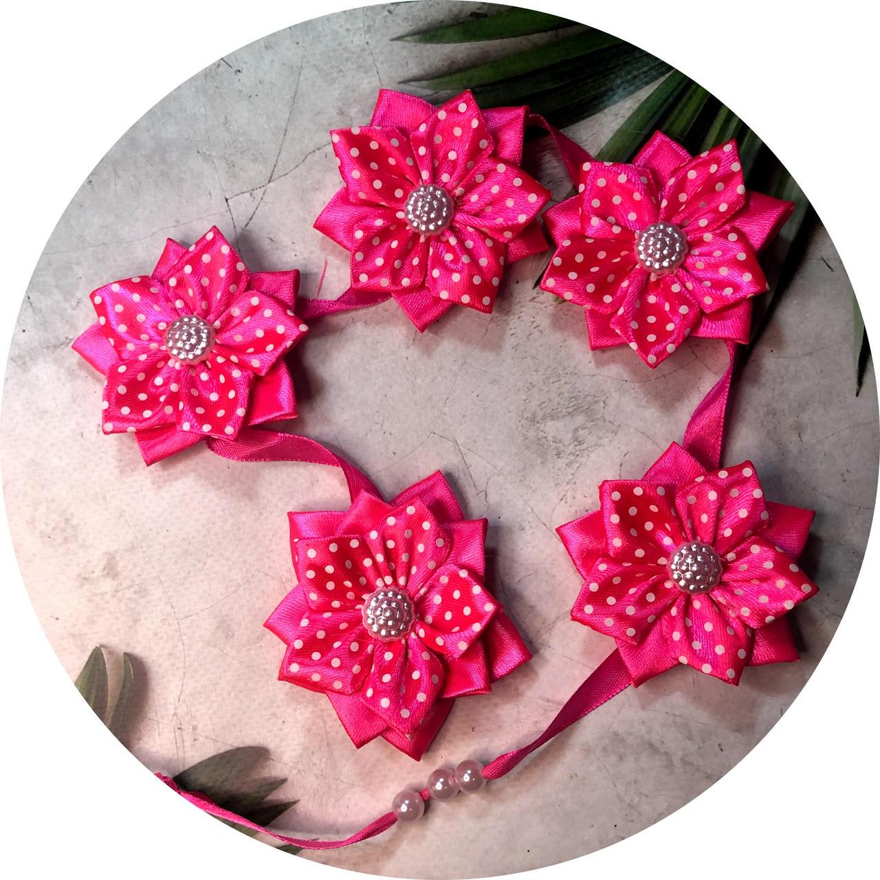 Стрічка в косу з квітками 55х7х6 см Яскраво-рожевий (10843)