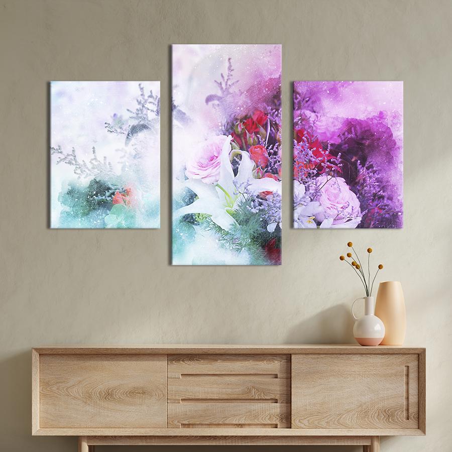 Картина на холсте триптих Красивый абстрактный букет цветов 141x90 см (854-32)