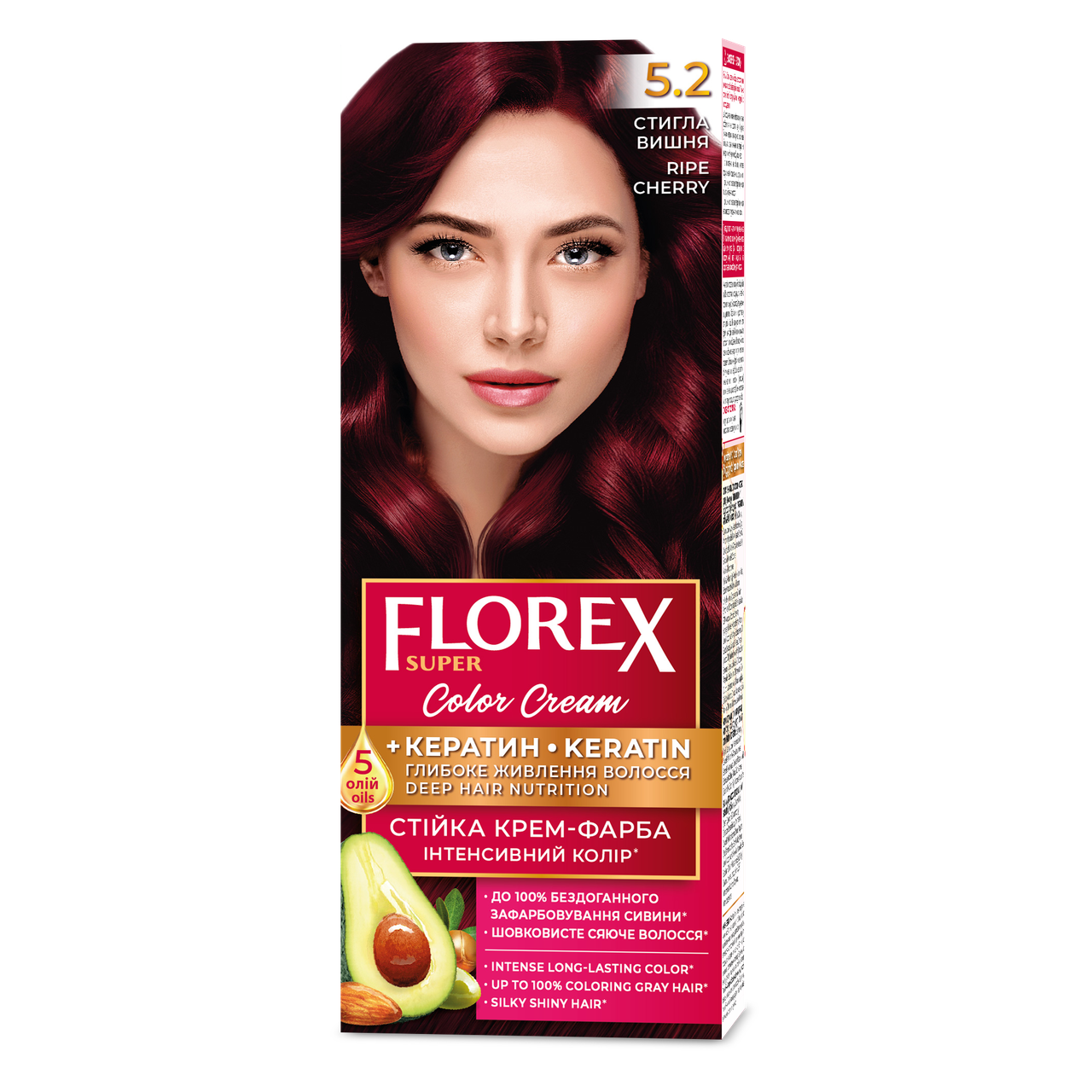 Крем-краска для волос стойкая Florex кератин 5.2 120 мл Спелая вишня