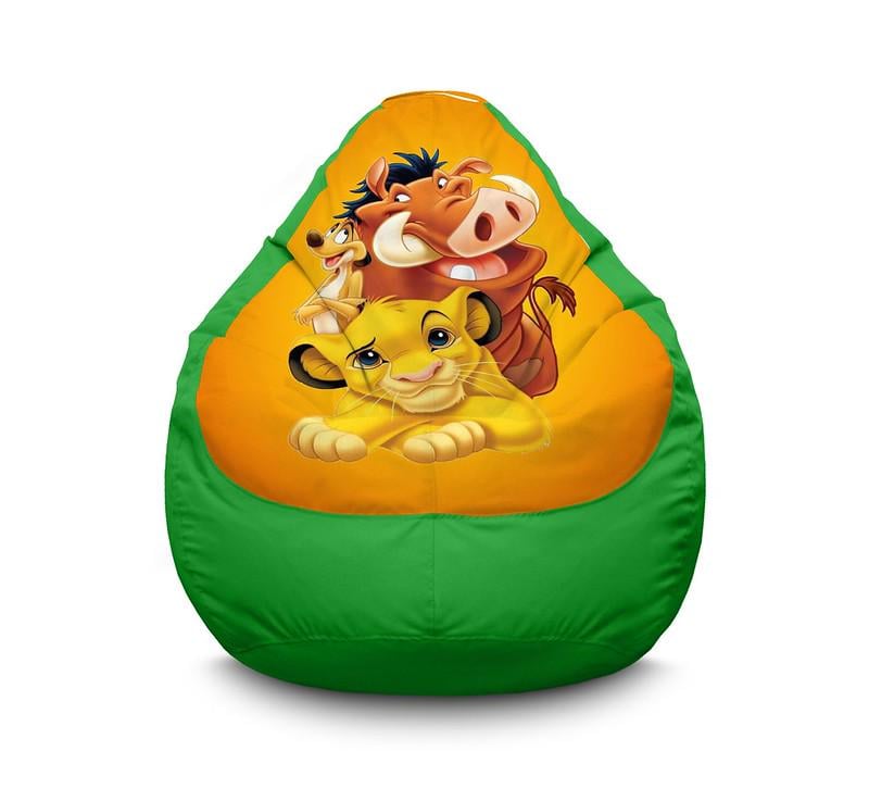 Крісло мішок Lion King Simba Timon and Pumbaa Yellow Оксфорд XXL 90х125 см Зелений