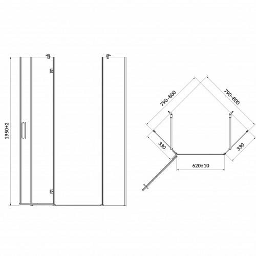 Душова кабіна Cersanit Jota L S160-010 80x80x195 см профіль Хром (250675) - фото 2 Душова кабіна Cersanit Jota L S160-010 80x80x195 см профіль Хром (250675) - фото 2