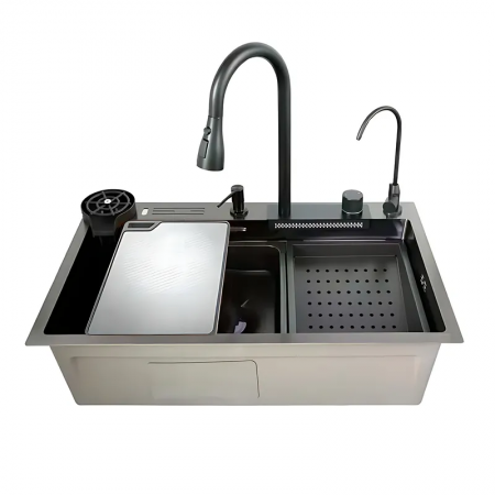 Мийка Mixxus MH7546-SET-08 Decor Graphite з вбудованим змішувачем з нержавіючої сталі 750х460х21,5 мм (MI8456)