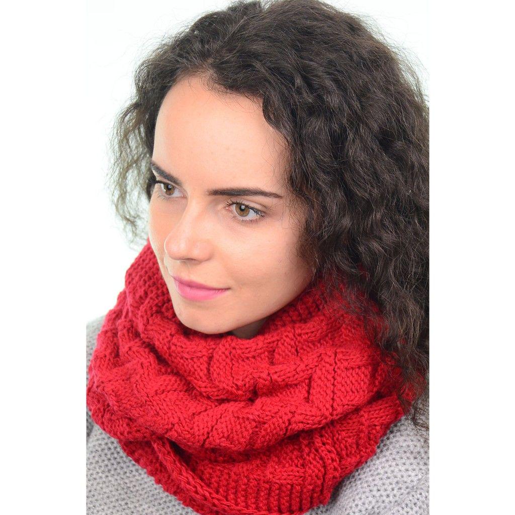 Шапка Sangek HM19225 з віскози з відворотом подвійного в'язання L/р. 57-58 Червоний