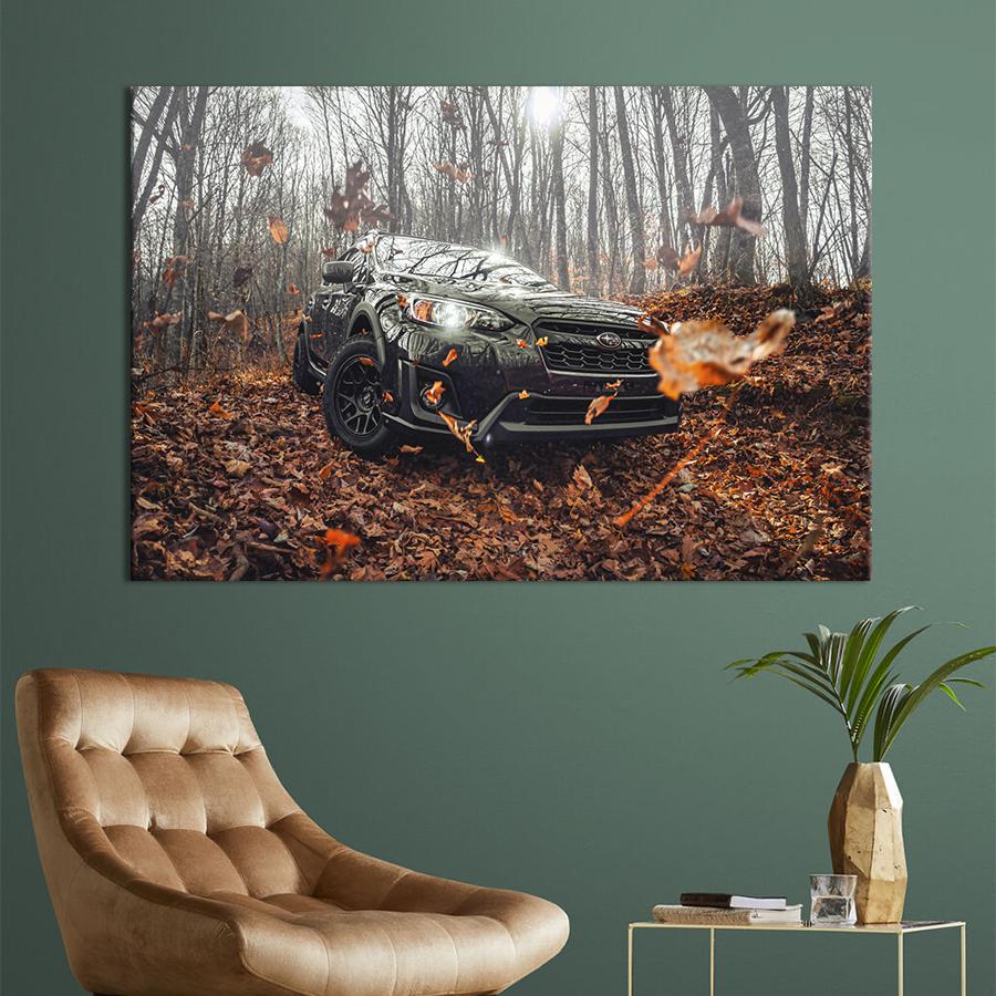 Картина на холсте Внедорожник в лесу 75x50 см (1378-1)