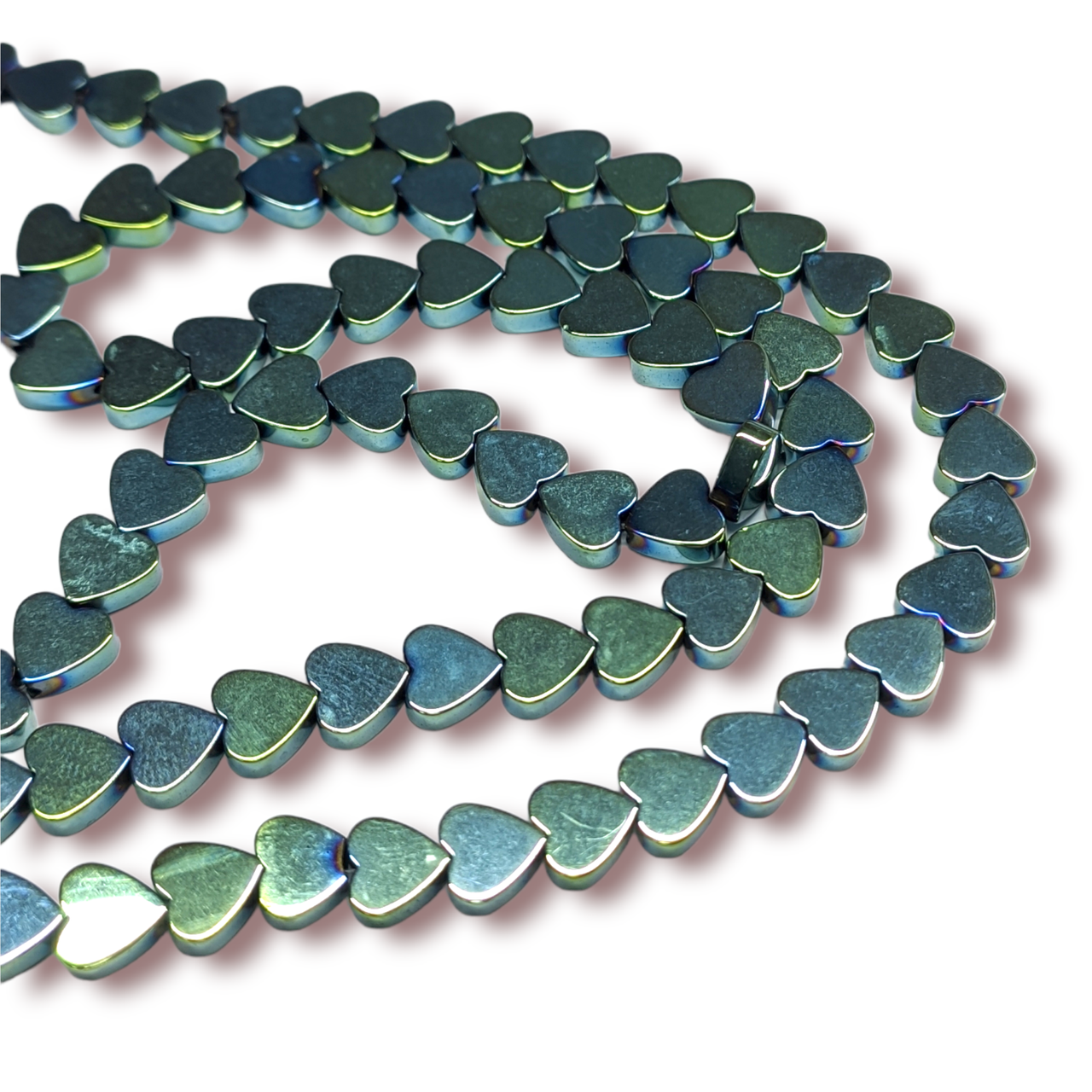 Бусины Сердце Гематит 6х2 мм Рондель нить 40 см Зеленый (БГ0602с05)