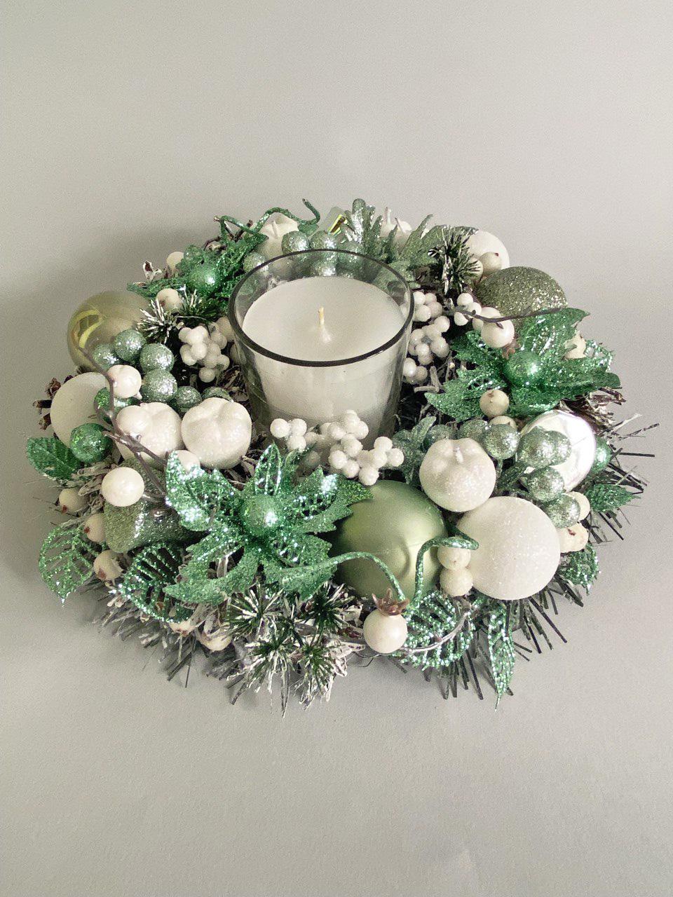 Новогодняя композиция со свечой Мятная красота