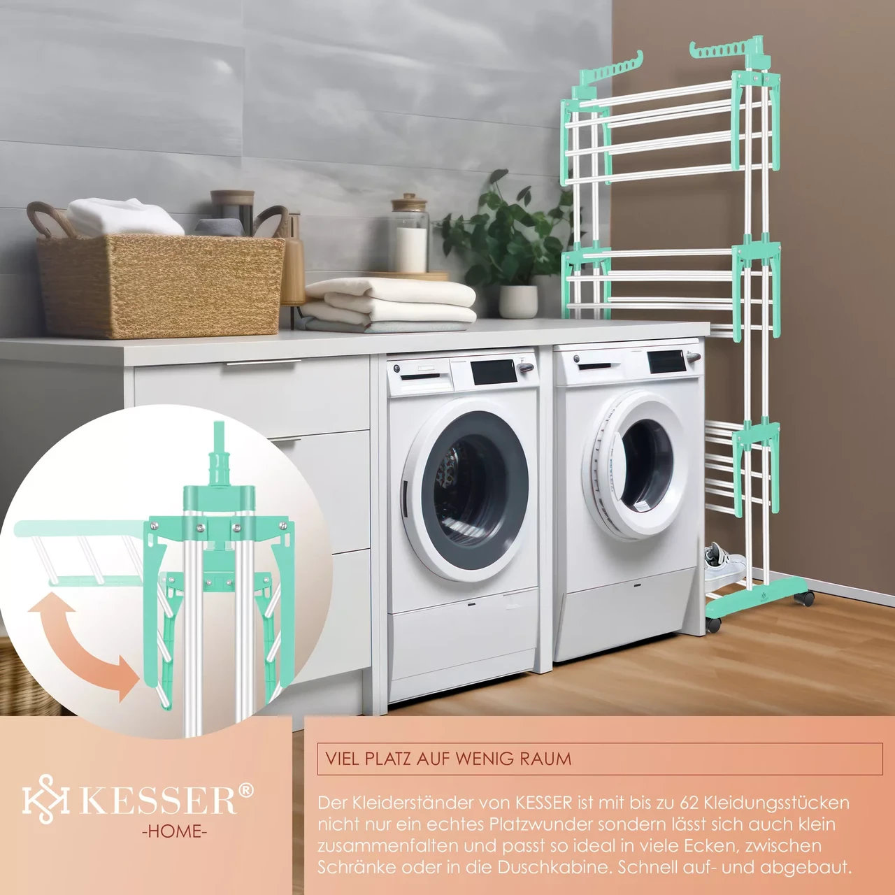 Сушилка для белья KESSER 126 см 50 кг (4255598324557) - фото 7