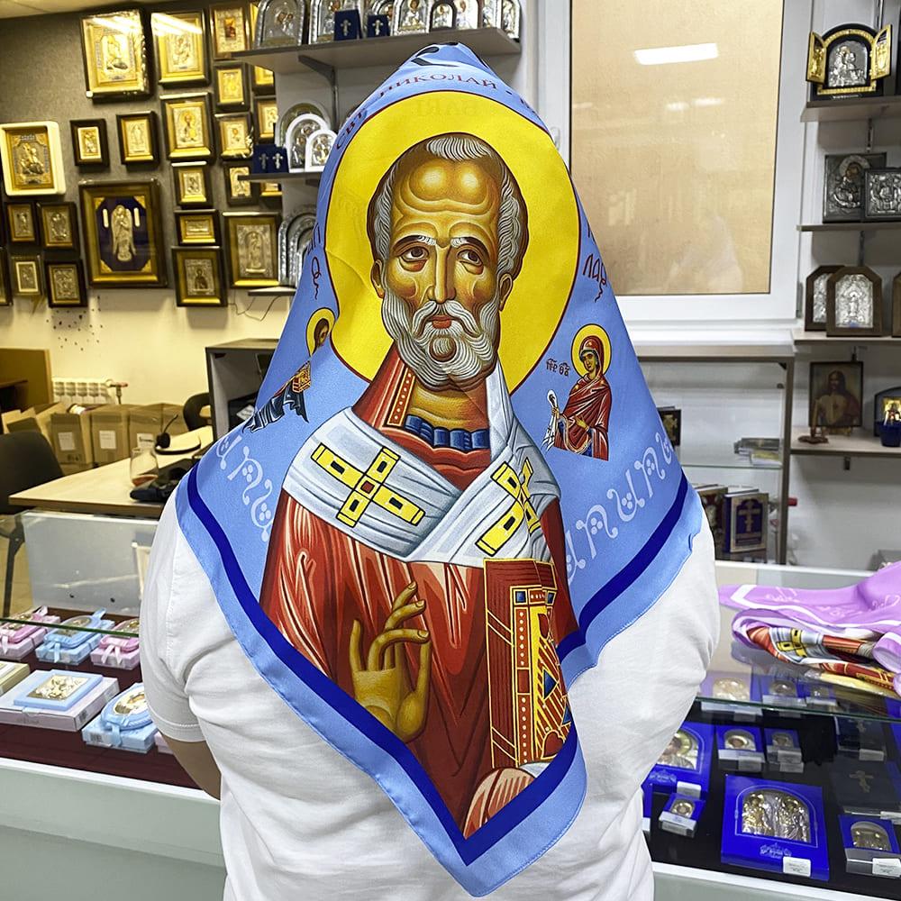 Платок церковный освящен на мощах Святого Николая Голубой (2176-Б)