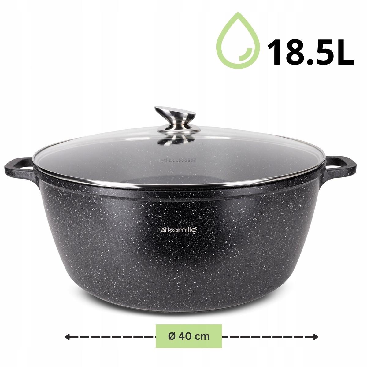 Каструля зі скляною кришкою та антипригарним покриттям Kamille КМ-4483 з литого алюмінію 18,5 л Чорний мармур (150-84-4483) - фото 2 Каструля зі скляною кришкою та антипригарним покриттям Kamille КМ-4483 з литого алюмінію 18,5 л Чорний мармур (150-84-4483) - фото 2