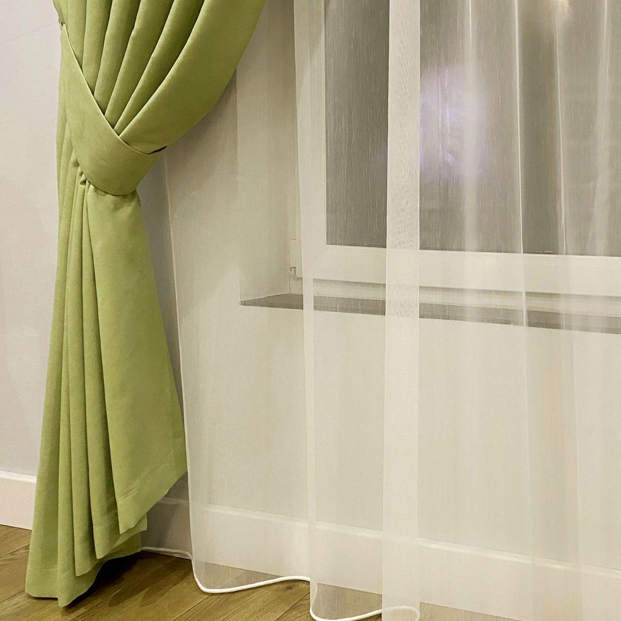 Шторы на тесьме с подхватами 180х250 см микровелюр 2 шт. и тюль бамбук 300х250 см Светло-зеленый/Теплый Белый (402207-МТ221В/180-300) - фото 6 Шторы на тесьме с подхватами 180х250 см микровелюр 2 шт. и тюль бамбук 300х250 см Светло-зеленый/Теплый Белый (402207-МТ221В/180-300) - фото 6