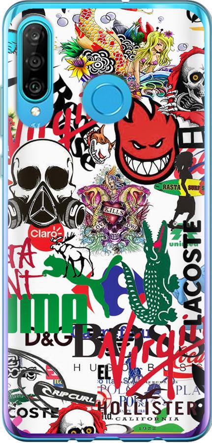Чехол на Huawei P30 Lite Many different logos (4022t-1651-42517)