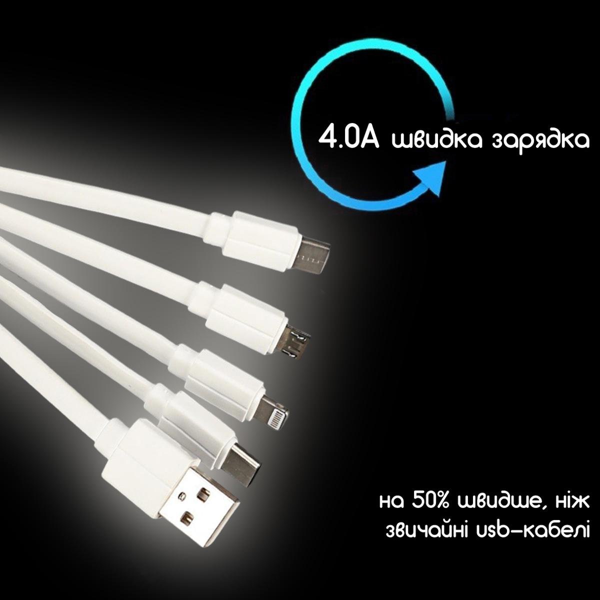 Кабель универсальный 3в1 Lightning/Micro-USB/Type-C 4 A (1823) - фото 4