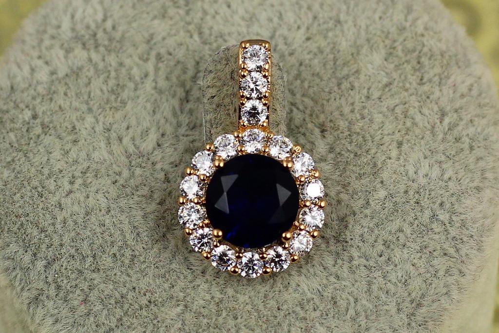 Кулон Xuping Jewelry круглый синий камень в ободке из фианитов 2,3 см Золотистый (2629124678) - фото 2