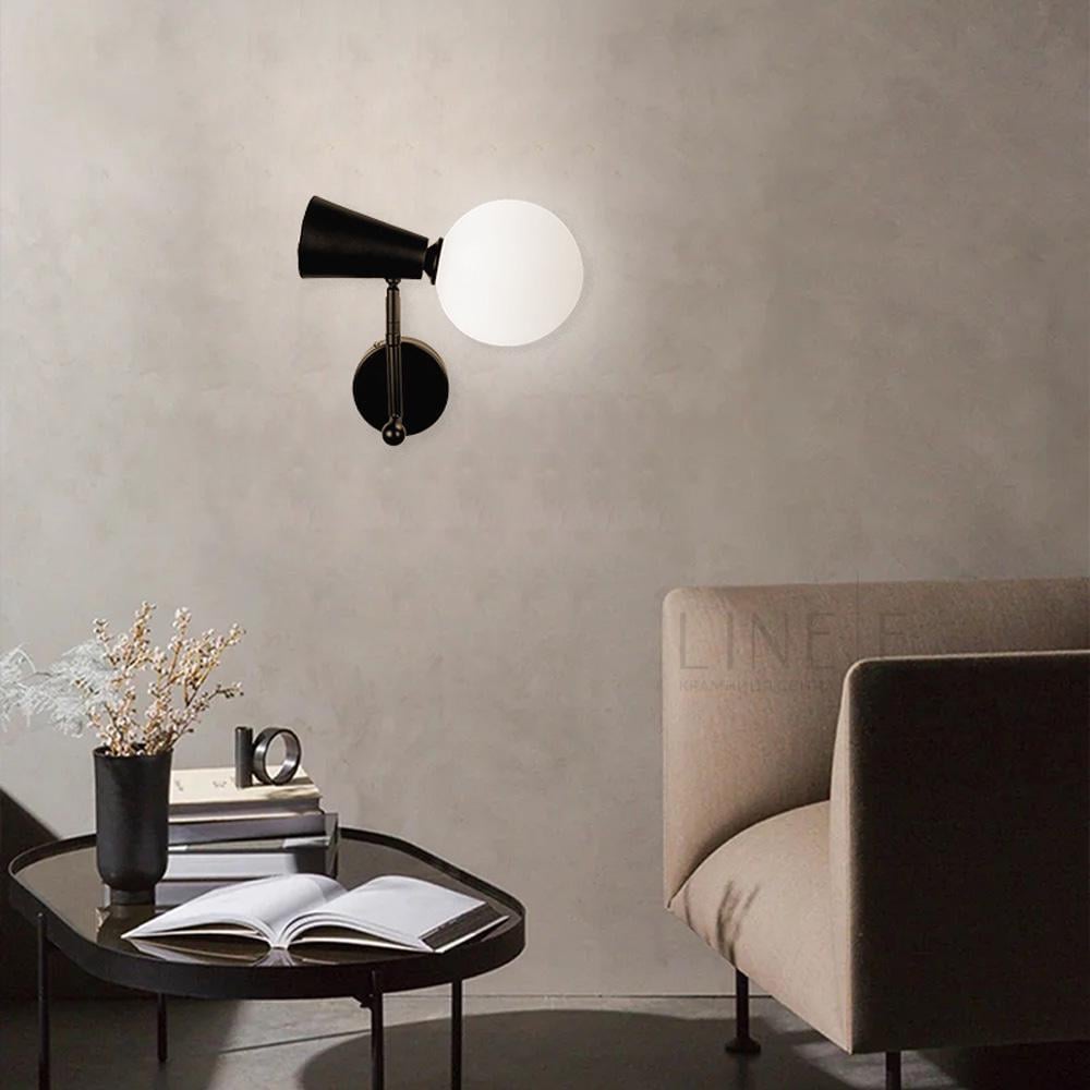 Бра Line.F YG 8006-2W BK+WT ABELINA на два источника света с белым плафоном Черный (3365_6659)