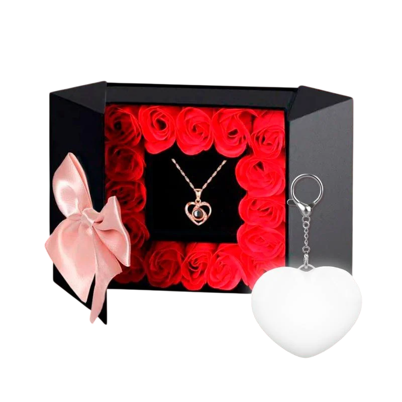 Подарочный набор 16 роз и кулон Брелок Сердце с LED подсветкой