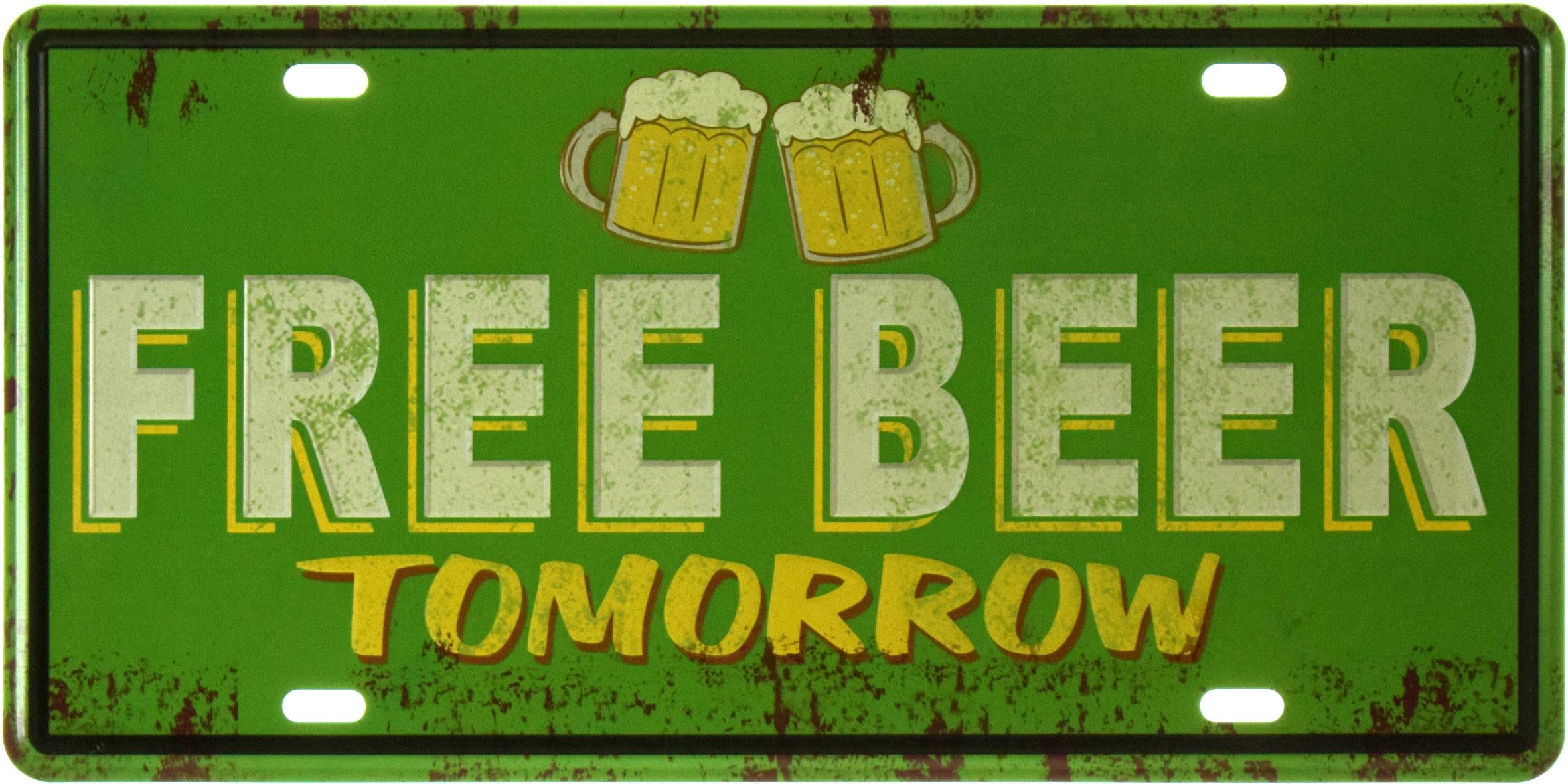 Табличка металева Безкоштовне Пиво Завтра Зелений Фон/Free Beer Tomorrow 15x30 см