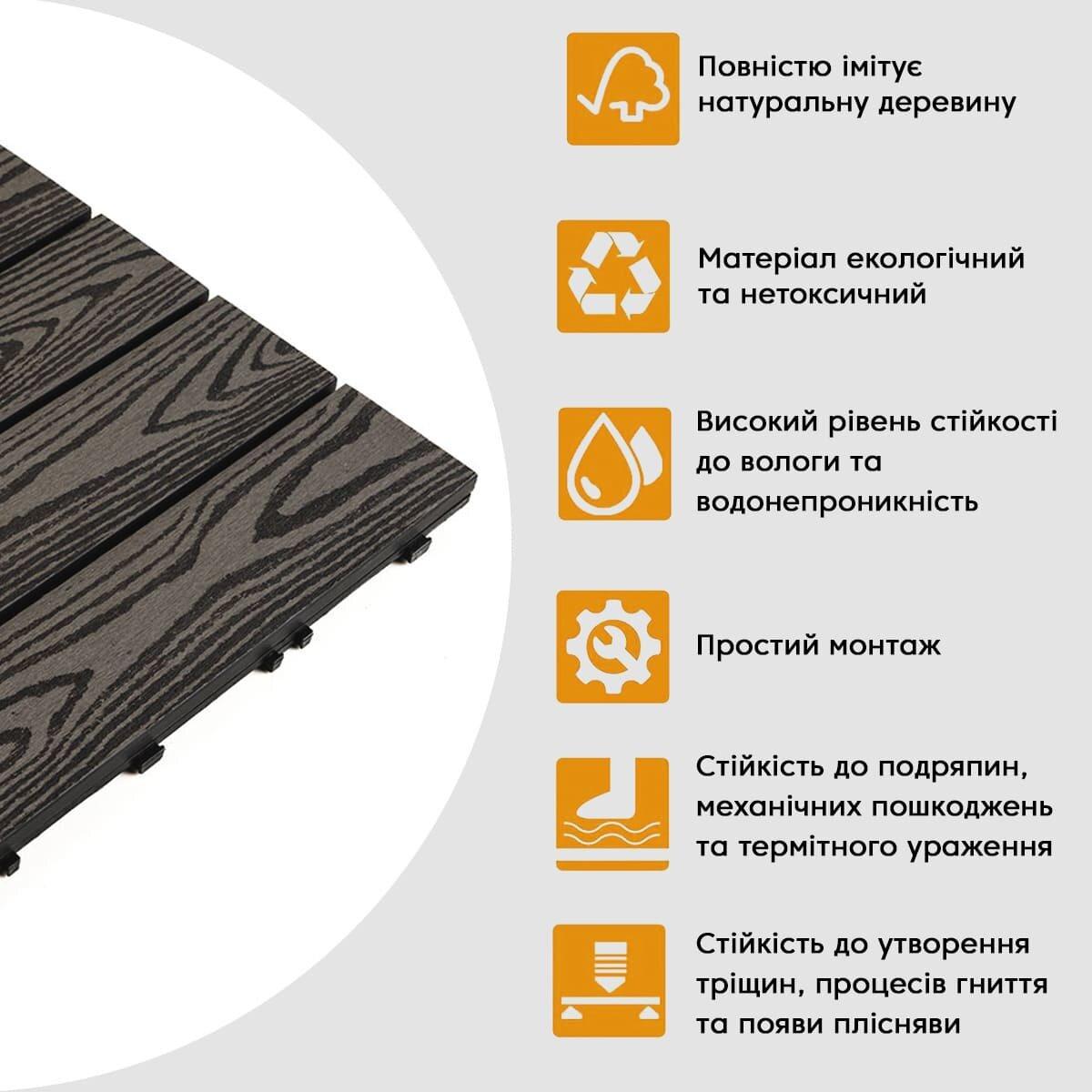 Терасна дошка композитна WPC 30х30х2 см Антрацитовий (SW-00001708) - фото 4