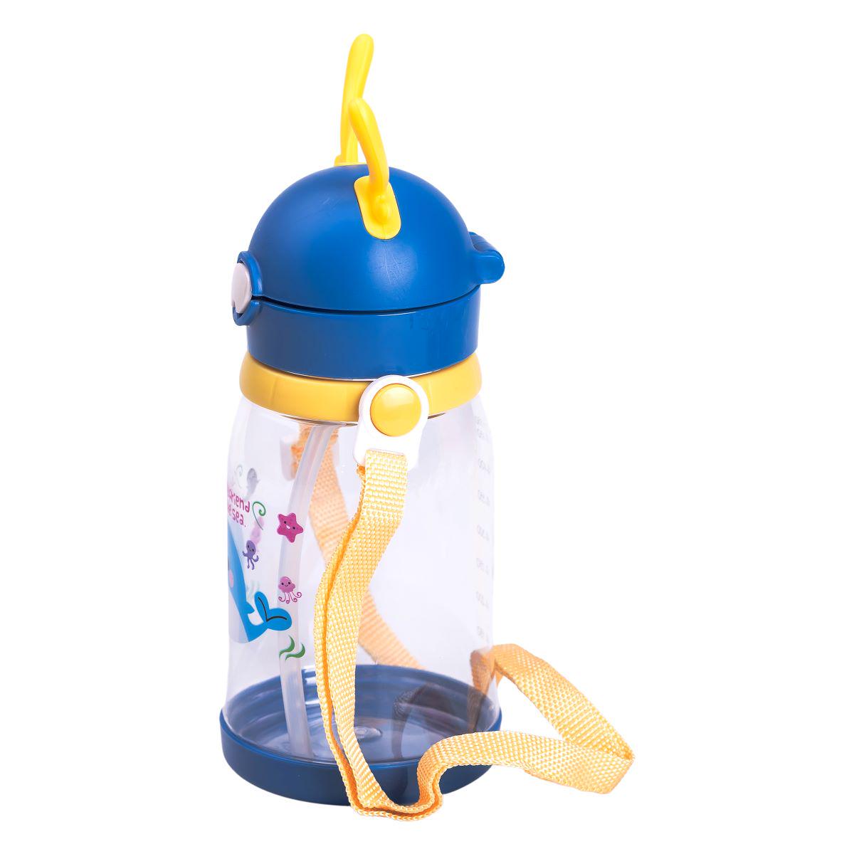 Пляшка для води дитяча на ремінці з трубочкою для спорту та школи 550 мл Синій (6765) - фото 5 Пляшка для води дитяча на ремінці з трубочкою для спорту та школи 550 мл Синій (6765) - фото 5