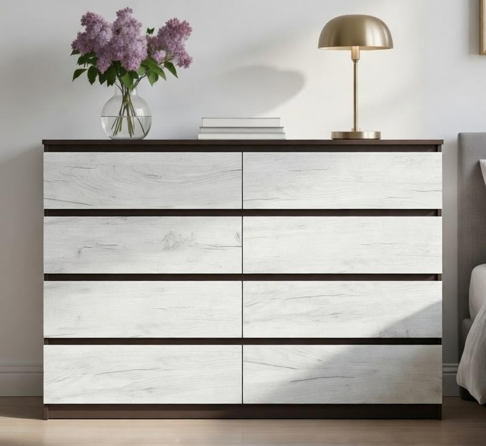 Комод Мастер Форм Брайт ДСП телескопические направляющие полного выдвижения 1300х376х950 мм Венге/Дуб крафт белый