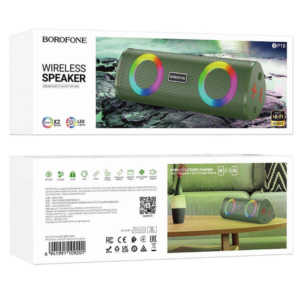 Портативная колонка Borofone BP18 Music sports BT speaker 1200 mAh Army Green (19100322) - фото 3