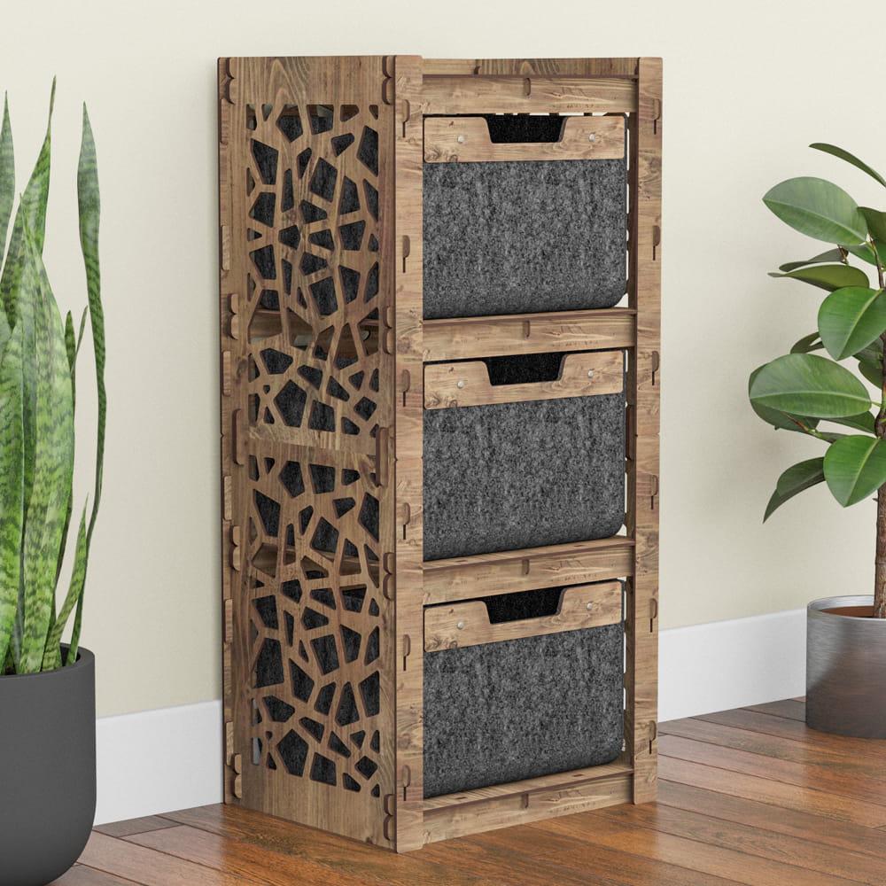 Комод в коридор из дерева Hexagonica Stones на 3 ящика черные корзины 900х413х345 мм (111239)