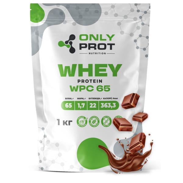 Протеїн сироватковий концентрат для набору м'язової маси Only Prot Nutrition Whey WPC 65 1 кг Шоколад (21-145-wpc-65-sh-1kg)