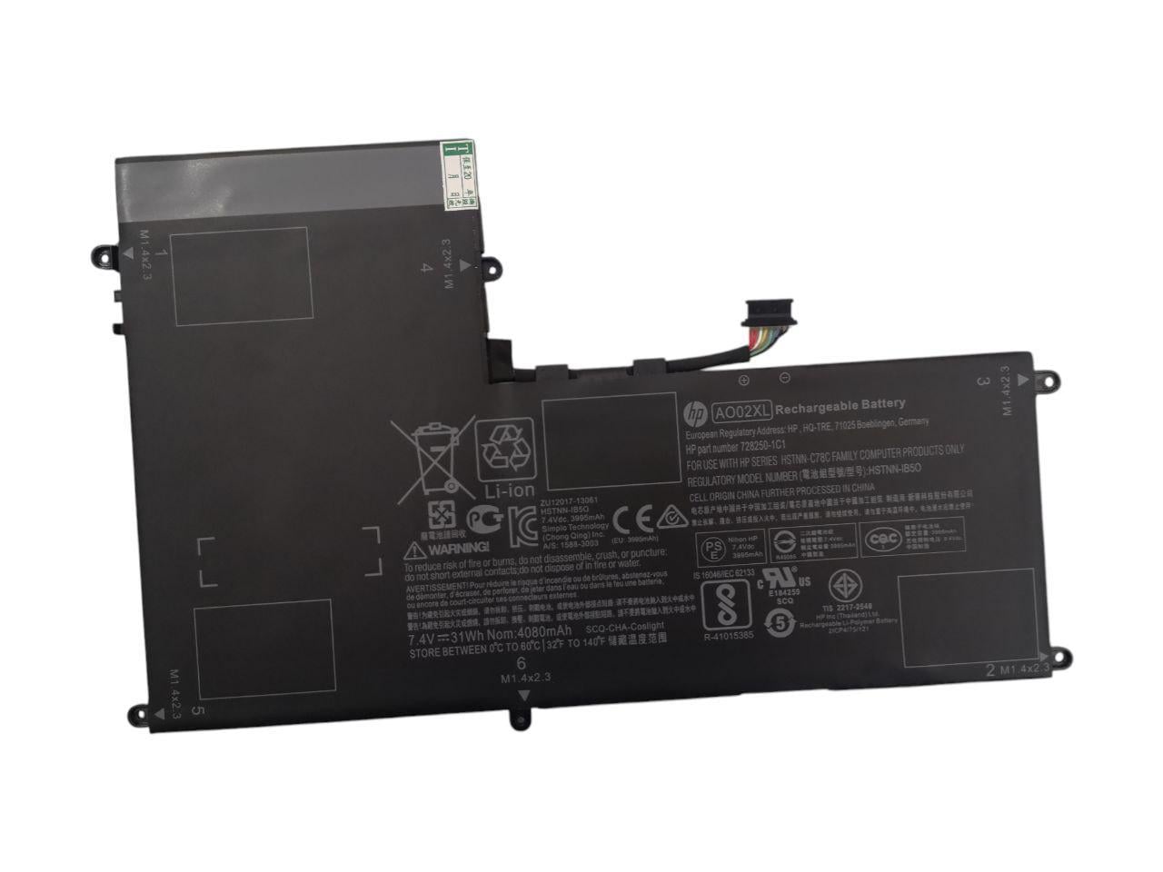 Аккумулятор для HP ElitePad 1000 G2/HSTNN-LB5O/728558-005/728250-1C1/AO02XL 4080 mAh 31Wh (23043690)