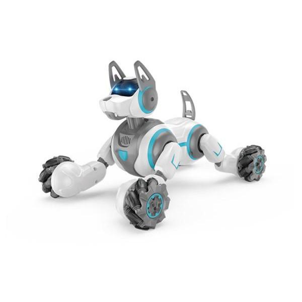 Интерактивная игрушка робот-собака Syrcar Stunt Dog 666-800A на радиоуправлении от браслета и пульта со звуком и светом Белый