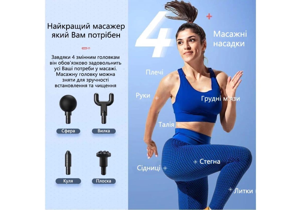 Масажний пістолет EasyFit Impact для тіла з 4 насадками (EF-2071) - фото 6 Масажний пістолет EasyFit Impact для тіла з 4 насадками (EF-2071) - фото 6