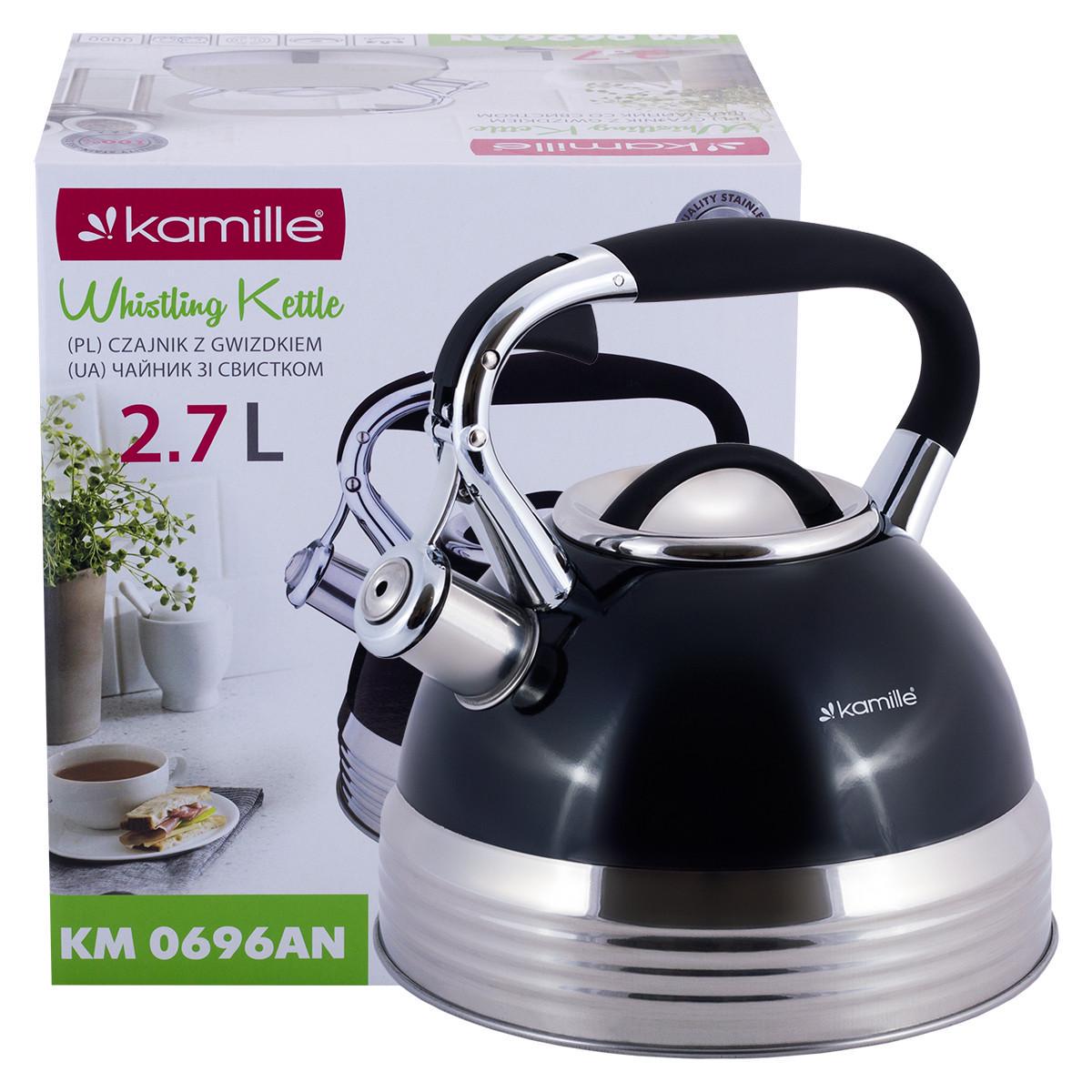Чайник Kamille KM-0696AN из нержавеющей стали со свистком и ручкой 2,7л Черный (1883388634)