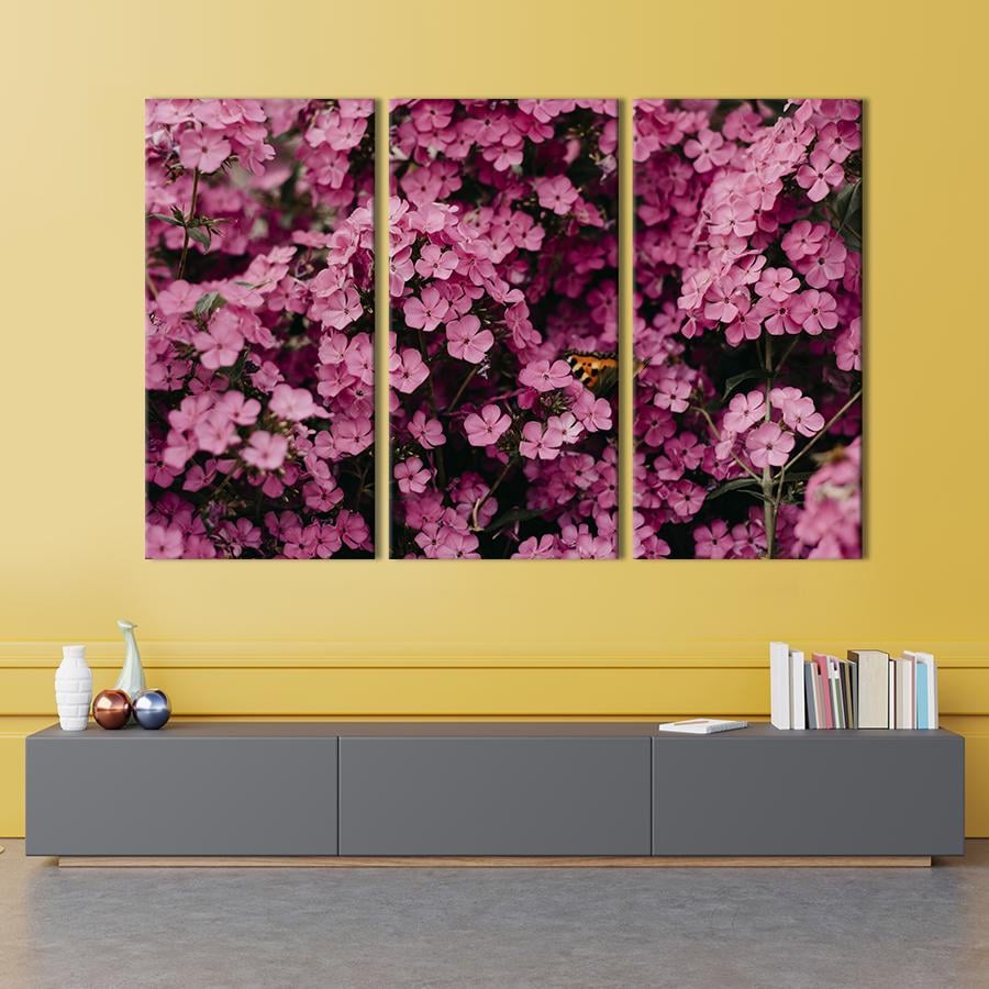 Картина на холсте триптих Милые розовые цветы флоксы 78x48 см (925-31)