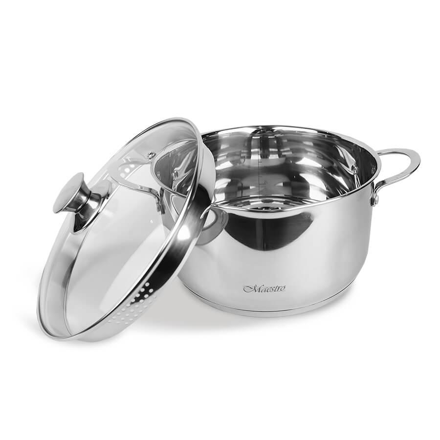 Кастрюля из нержавейки с перфорированной крышкой и мерной шкалой 1,6 л (MR-3510-16)