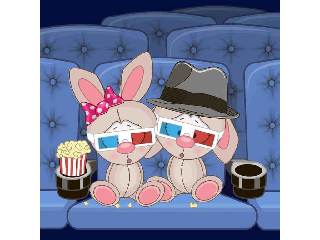 Картина по номерам Strateg Зайчата в кинотеатре 30х30 см (ES167)