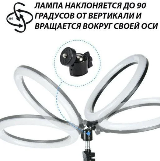 Лампа LED Ring 26 см с держателем для телефона и штативом 2,1 м (HQ 11-VP) - фото 6 Лампа LED Ring 26 см с держателем для телефона и штативом 2,1 м (HQ 11-VP) - фото 6
