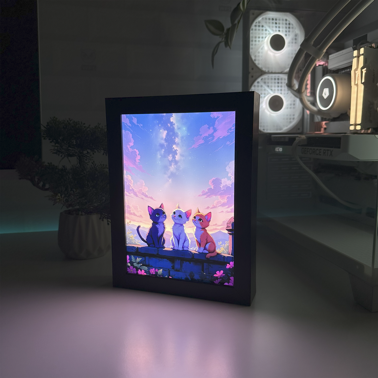 Светильник светодиодный акриловый с 3D-эффектом Арт Котики Черный Светильник светодиодный акриловый с 3D-эффектом Арт Котики Черный