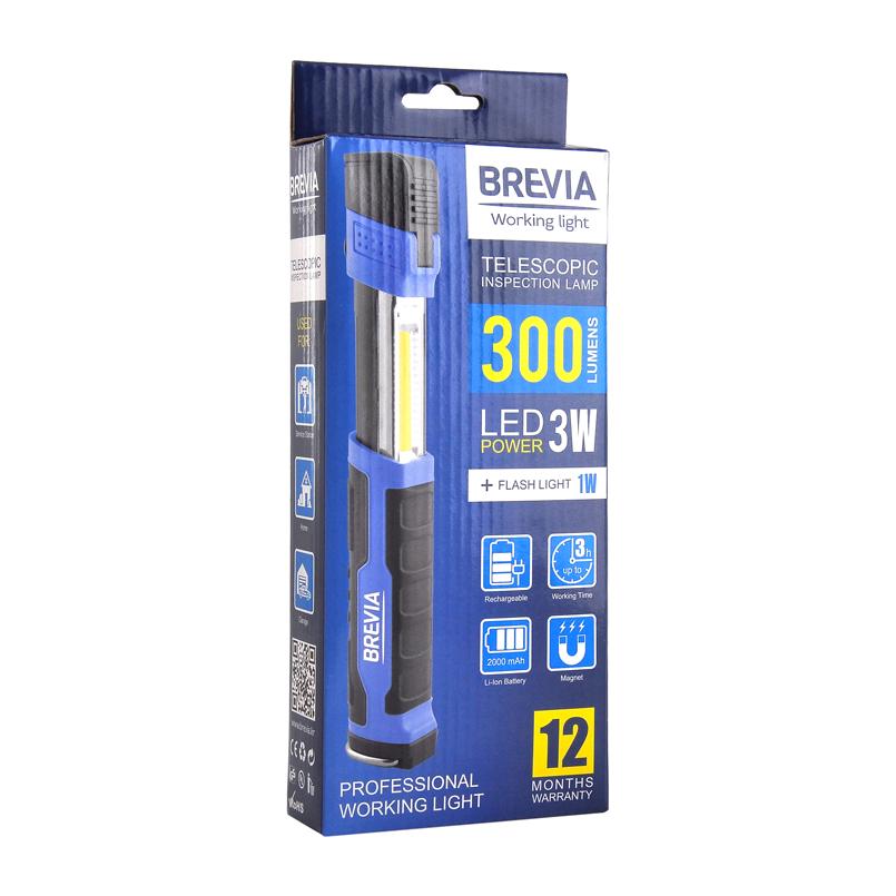 Фонарь инспекционный Brevia телескопический з microUSB LED 3W COB+1W LED 300 лм 2000 mAh (11350) - фото 2