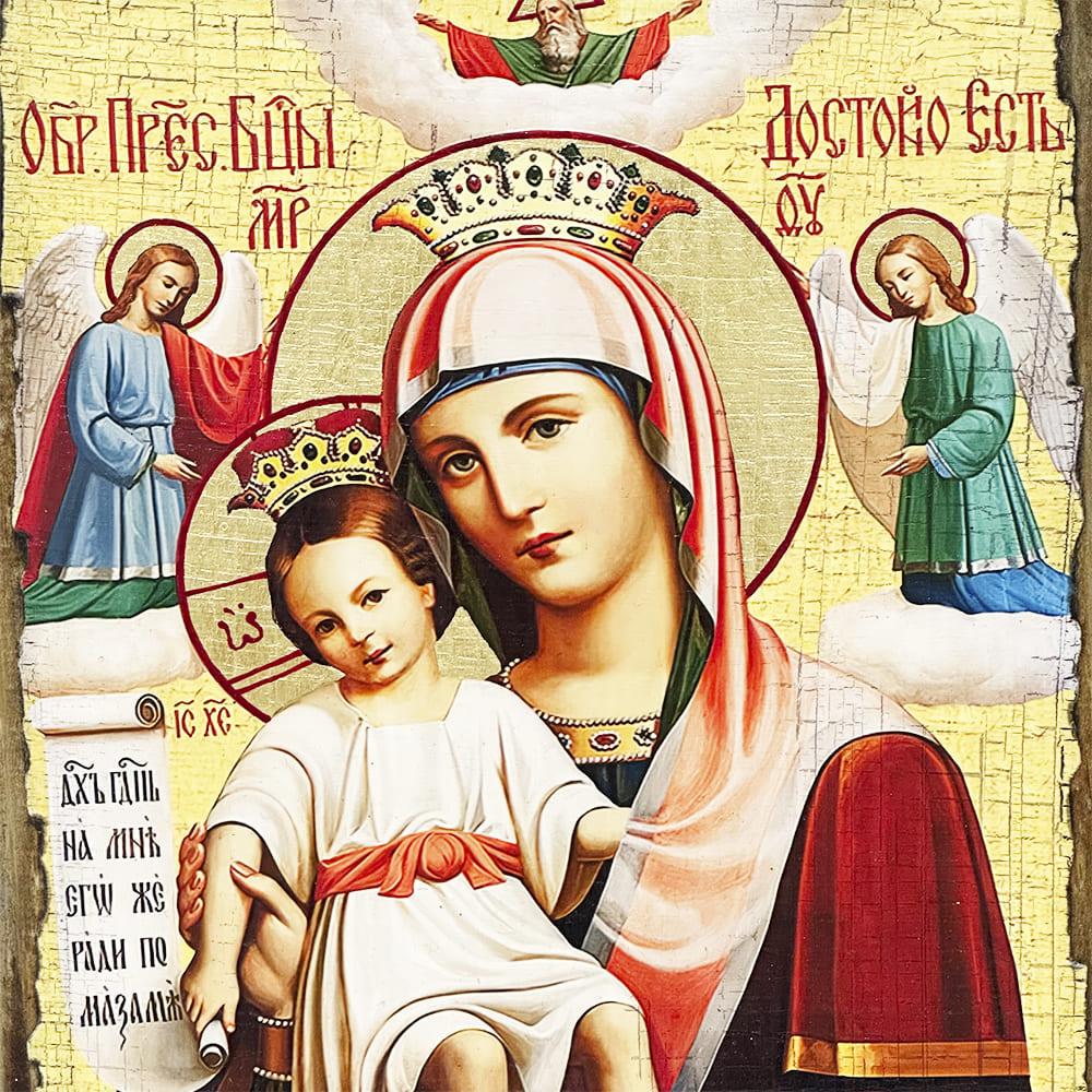 Ікона Богородиця Достойно є під старовину 21х28 см (1091-3) - фото 3 Ікона Богородиця Достойно є під старовину 21х28 см (1091-3) - фото 3