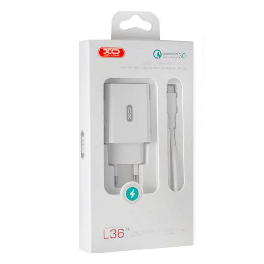 Адаптер Xo L36 1 USB/QC3.0/3A/Data Cable USB to Type-C White - фото 2 Адаптер Xo L36 1 USB/QC3.0/3A/Data Cable USB to Type-C White - фото 2