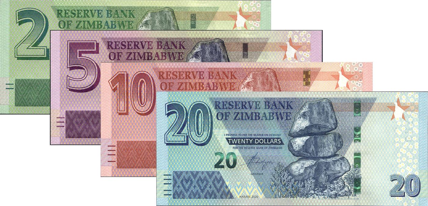 Коллекционная банкнота Зимбабве 2019 Набор 2 5 10 10 20 долларов 2019-2020 UNC