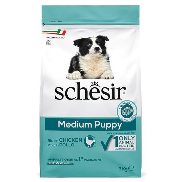 Корм сухой для щенков Schesir Dry Dog Medium Puppy монопротеиновый средних пород с курицей 3 кг (ШСЩСК3)