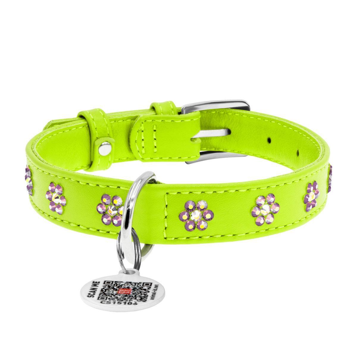 Нашийник для собак шкіряний Waudog Glamour Квіти з QR паспортом/з клейовими стразами 15 мм х 27-36 см Салатовий (32845 Col) Нашийник для собак шкіряний Waudog Glamour Квіти з QR паспортом/з клейовими стразами 15 мм х 27-36 см Салатовий (32845 Col)