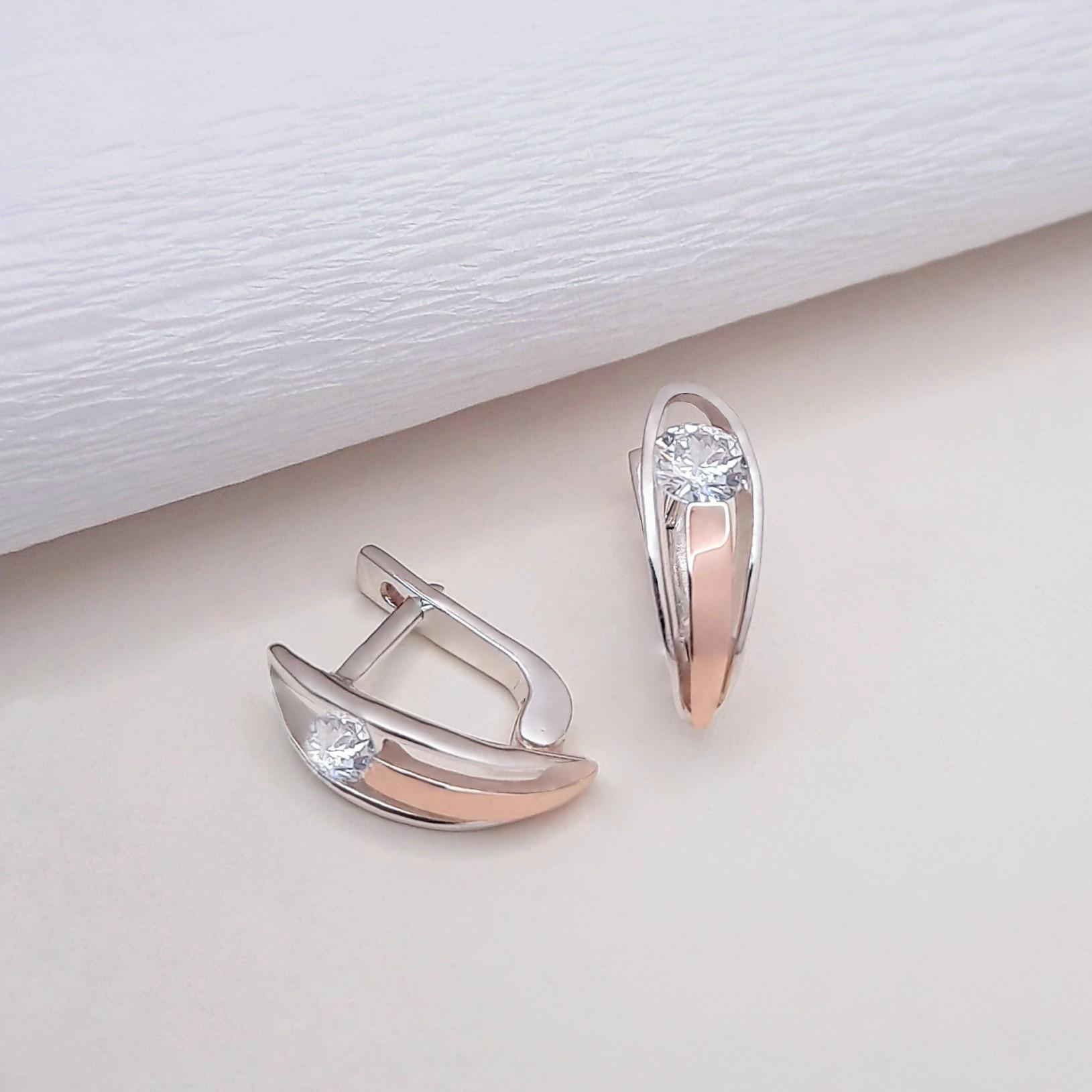 Серебряные серьги с золотыми вставками Идеал