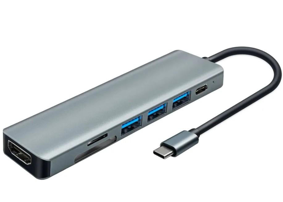 Картридер PD Kayfovo UH-TP7 7в1 USB-HUB/4K HDMI/Type-C/3хUSB-3.0 TF/SD (29034)