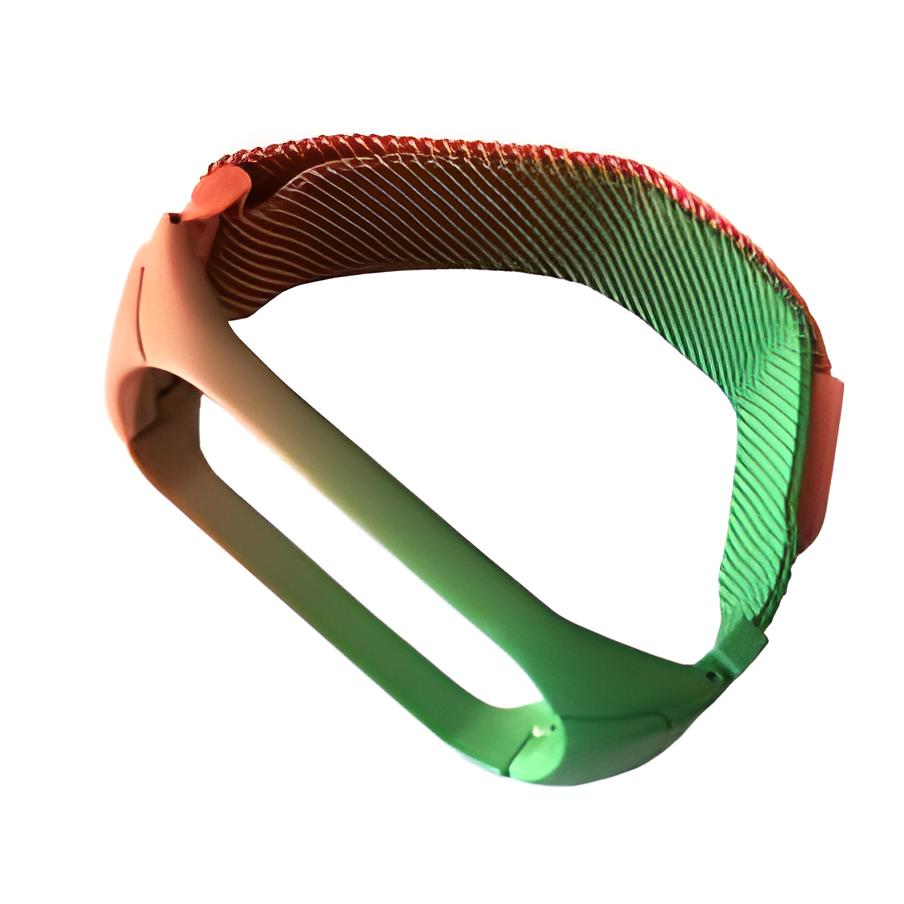 Ремешок для фитнес браслета Xiaomi Mi Band 3 4 Milanese Duble сolors Grass Green/Orange